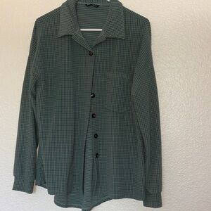 SHEIN Green Waffle Knit Button-Up Jacket